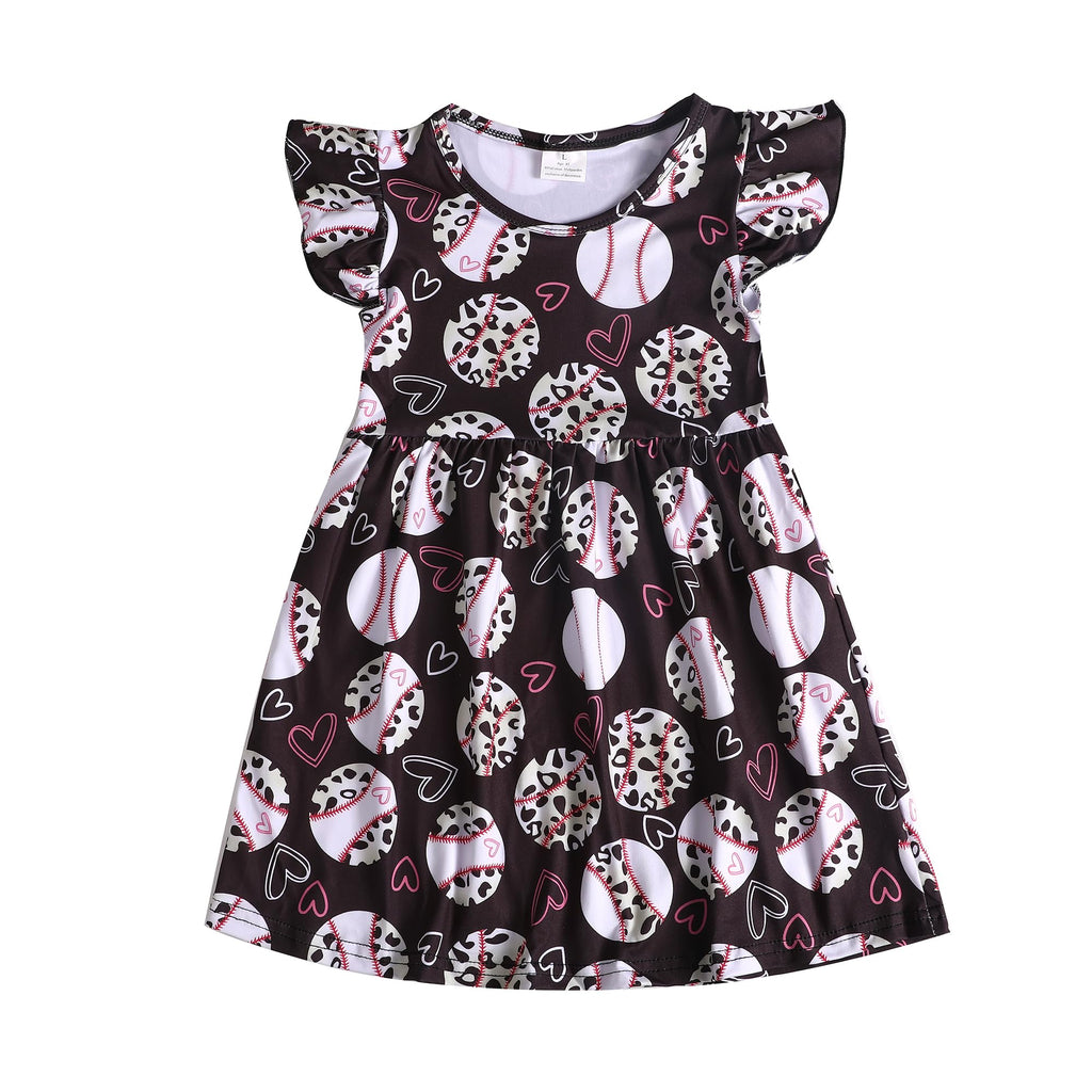 Toddler Girls Baseball Dresses Autumn Sports Ruffle Bottom Flutter Sleeve Apparel 4-5T