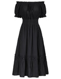 Renaissance Dress for Women Peasant Midi Length Flowy Boho Dresses Black S