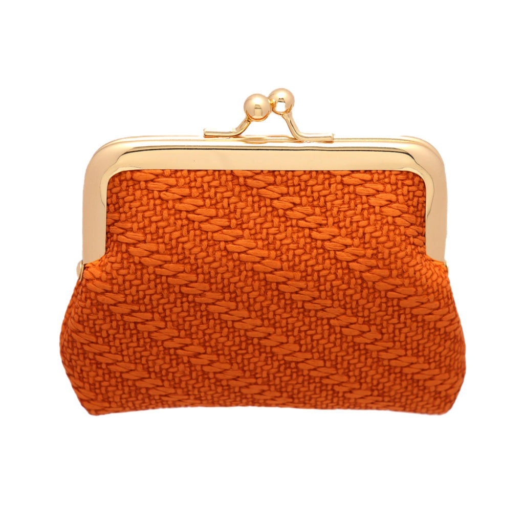 Coin Purse Vintage Bag Lock Wallet Buckle Kiss Lock change purse change holder wallet coin Leather coin wallet(A orange)