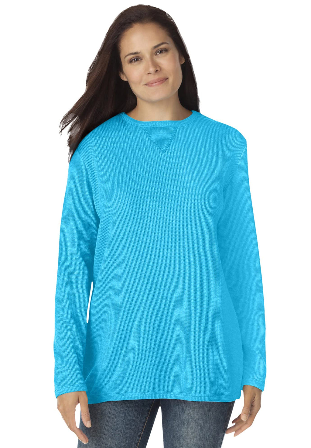 Woman Within Womens Plus Size Waffle Thermal Sweatshirt - 4X Paradise Blue