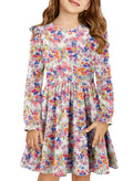Yoklass Girls Dress Long Sleeve Round Neck Casual Flower Printed Knee Length Dresses 12-13 Years