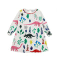 Girls Long Sleeve Cotton Dress with Cartoon Dinosaurs Pattern Casual Dresses 3T