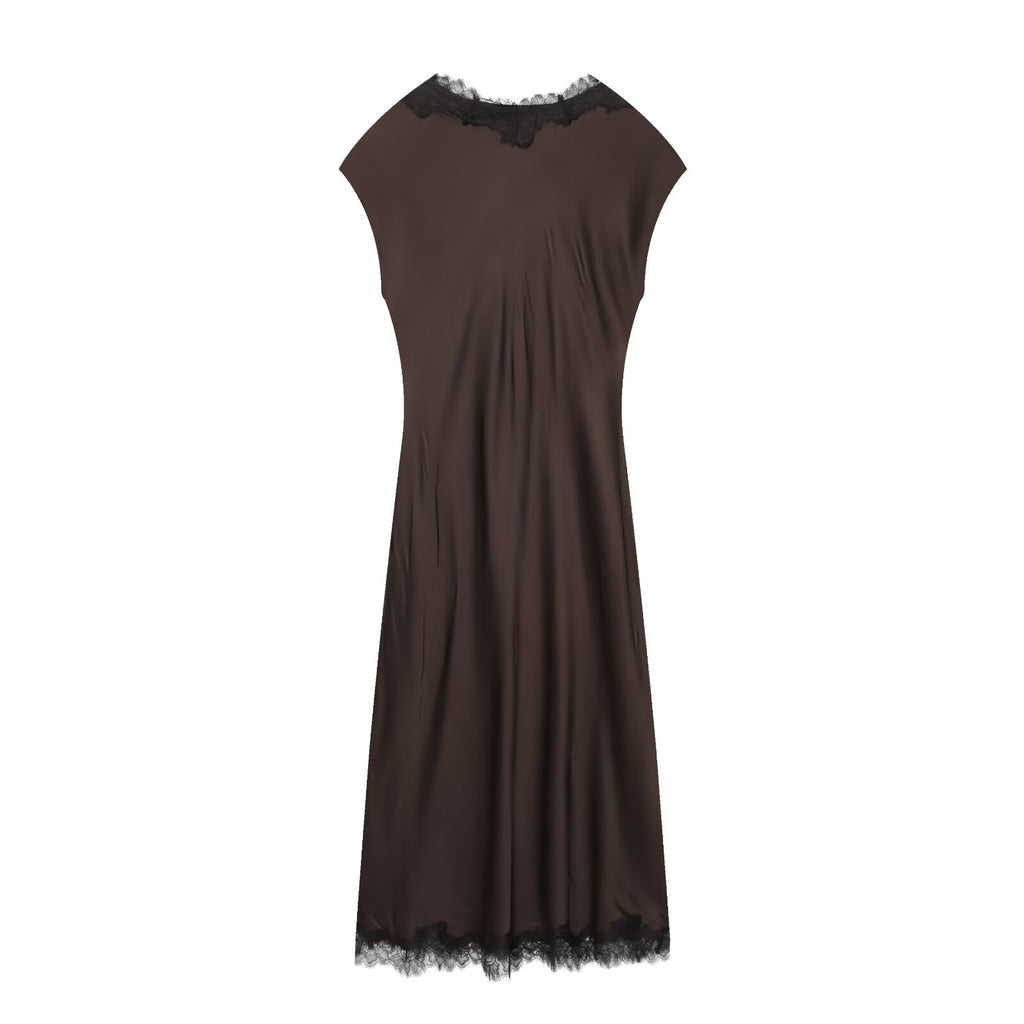 Elegant V-neck short sleeved lace patchwork dress