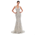 Engerla Mermaid V Neck Evening Dresses Silver Sequind Prom Dresses Womens Party Dress Celebrity Pageant Gowns 16W