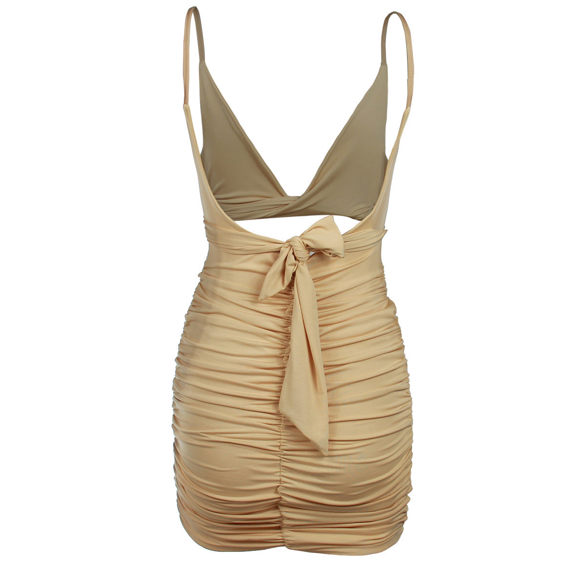 Fashionable Sexy Halter Backless Ruched Dress