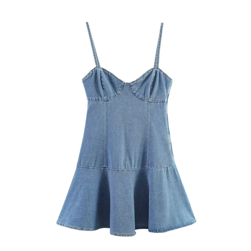 Spicy girl suspender denim mini dress