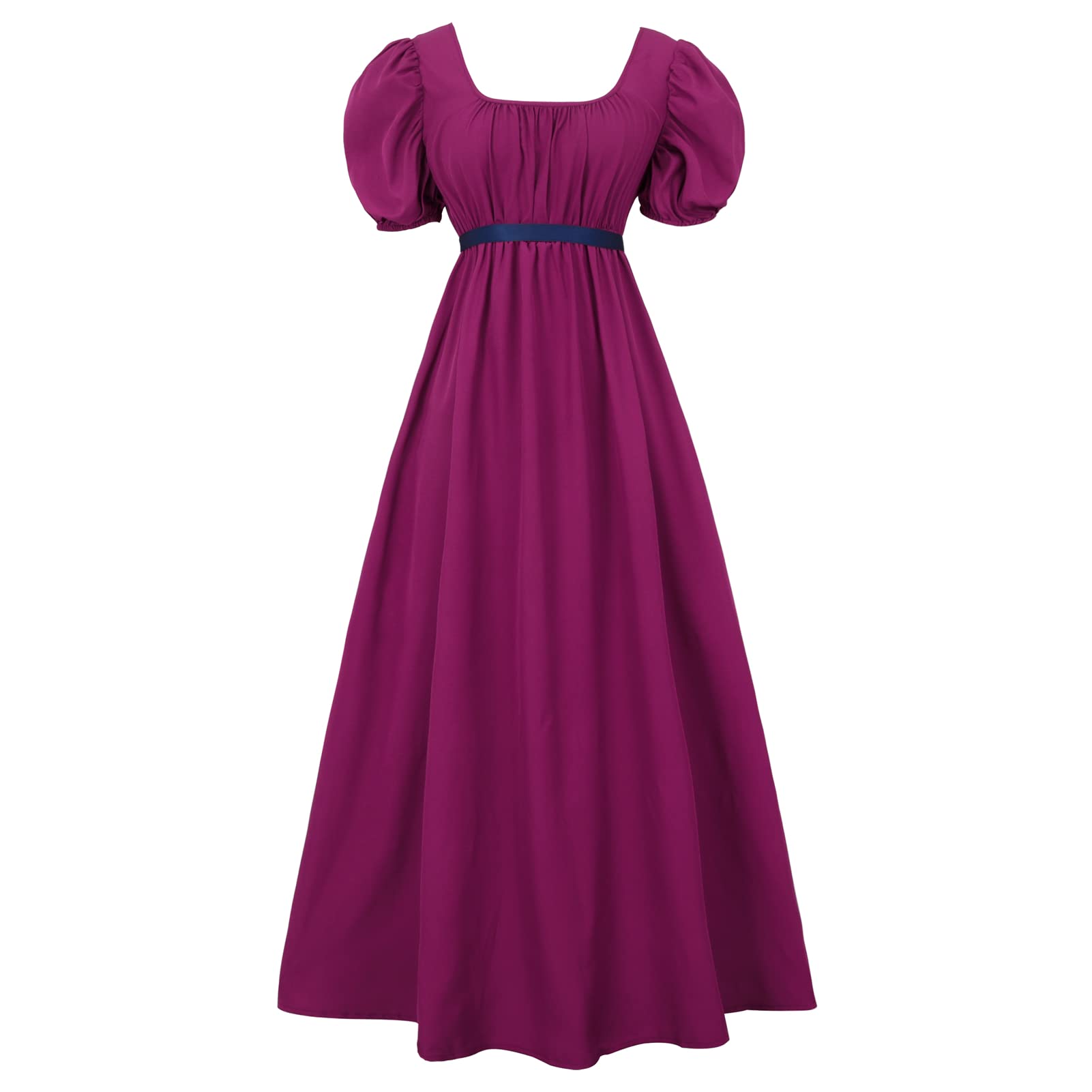 HEQU Regency Dresses for Women with Satin Sash Ruffle Empire Waist Dress Gown(L Purple)
