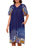 PITINAN House Dresses for Elderly Women with Pockets moo moos Lounge Dresses for Women Summer Robes Grandma Clothes Patio Dress Mandalas Mumu Sleep Shirt Anthony Richards Navy Blue XL