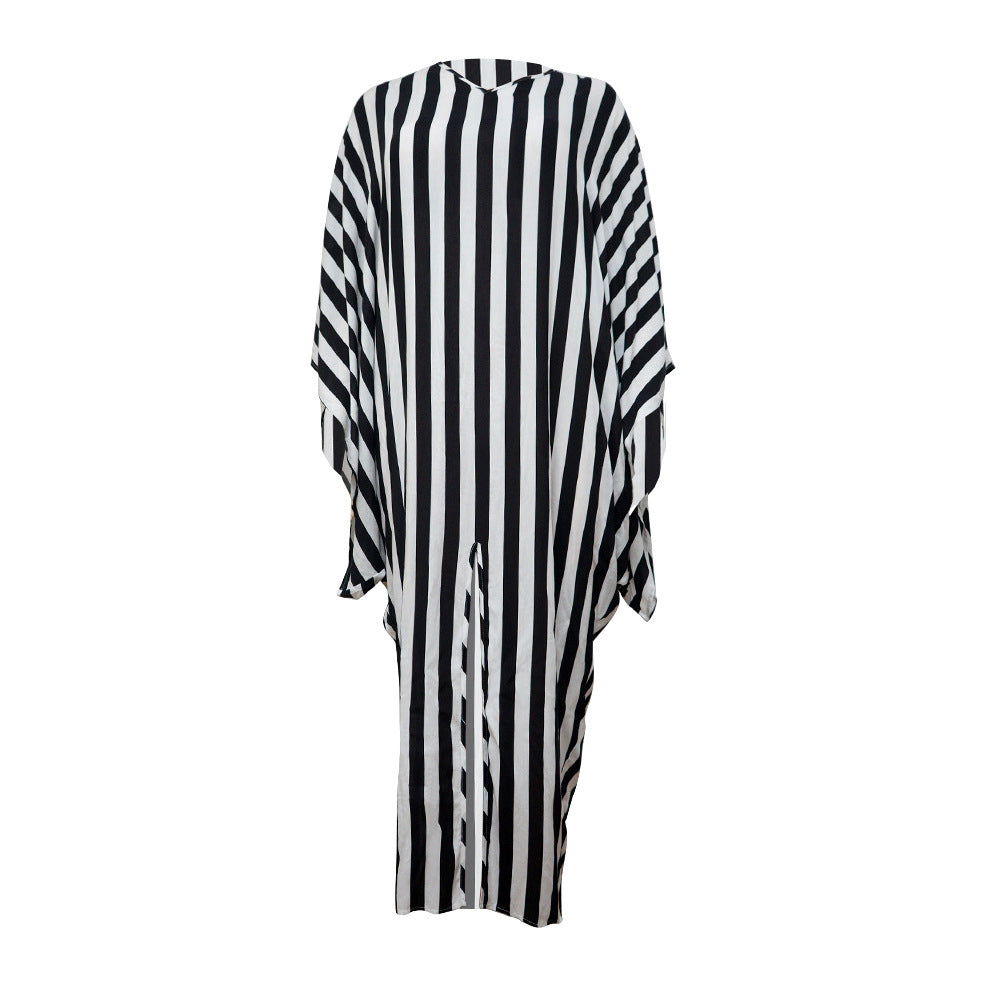 Elegant Plus Size Striped Party Dresses with Batwing Sleeves