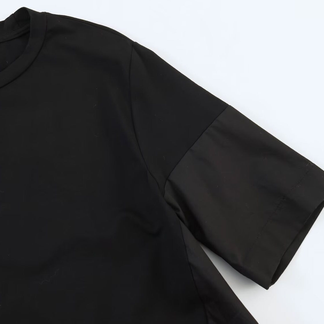Splicing round neck short sleeved knitted cotton A-line loose dress