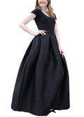PROMLINK Women Long Taffeta Maxi Skirt A-line Party Dresses with PocketsBlackS