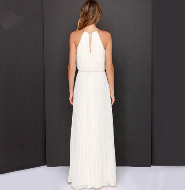 Pleated Sexy Dress, Sleeveless Evening Gown