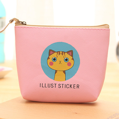 Cat Waterproof PU Handbag Wallet Storage Zipper Purse