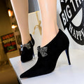 Pointed Rhinestone Bow Deep Mouth Sexy Shoes