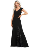 Ever-Pretty Womens Mermaid V Neck Cap Sleeve Fishtail Floor Length Evening Dresses Black US12