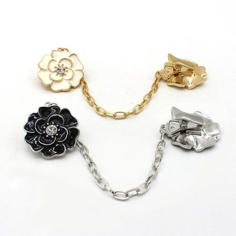 Floral Brooch with Drip Paint and Chain for Dresses