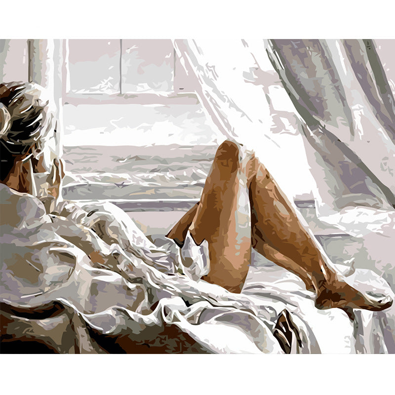 Seaside Holiday Digital Oil Painting of a Beautiful Woman