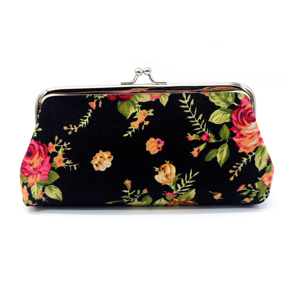 Women's Long Rose Canvas Coin Purse Wallet