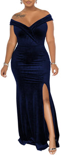 Womens Evening Gowns Formal Elegant Short Sleeve Off Shoulder Party Dress Sexy Split Wedding Guest Maxi Dresses