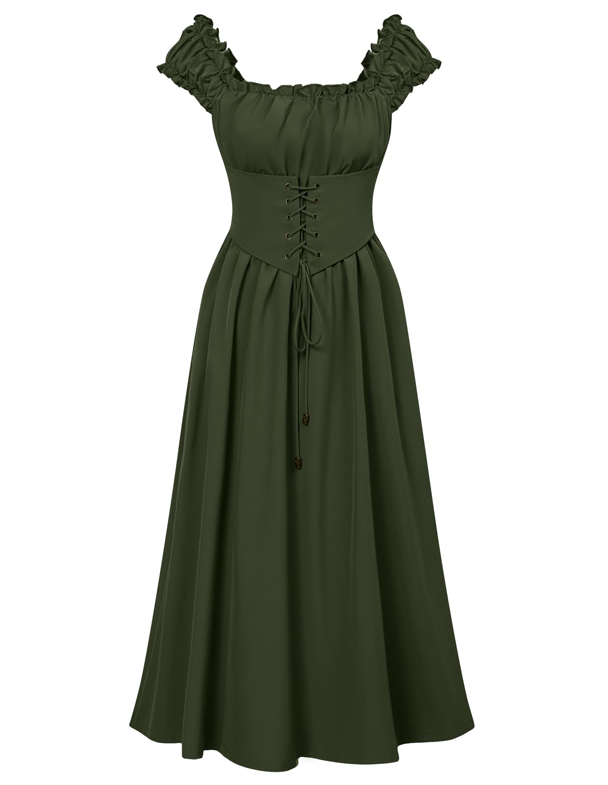 Corset Dress for Women Renaissance Costume Sleeveless Dresses Cottagecore Summer Beach Dress Army Green XL