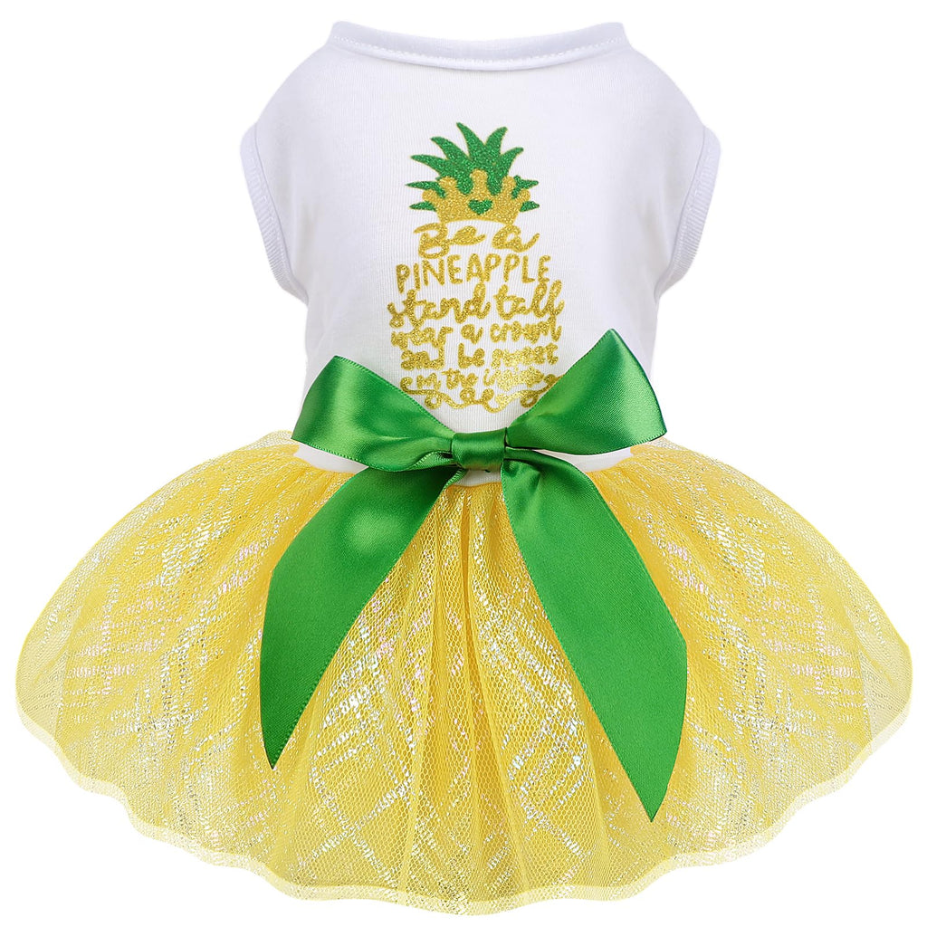 Dog Dresses for Small Medium Dogs Girl Pineapple Mesh Dress Dog Outfit Summer Tutu Dog Dresses Cat Apparel Cute Pet Puppy Clothing Doggie Outfits Large Yellow