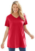 Woman Within Womens Plus Size Perfect Short-Sleeve V-Neck Tunic - M Classic Red