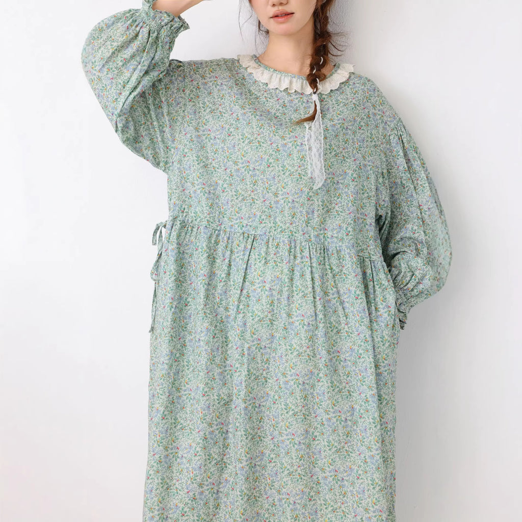 Floral drawstring long sleeved dress