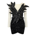 Woman Sexy Sequins Velvet Mini Dresses Patchwork Mesh Long Sleeve Mini Cocktail Party Black Dress Summer