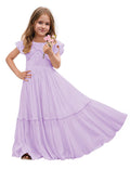 JISISANG Fairy A-Line Flower Girl Dresses for Wedding Formal Dress Lace Embellished Ruffle Sleeves First Communion Dress Boho Party Holiday Dresses Lilac 10