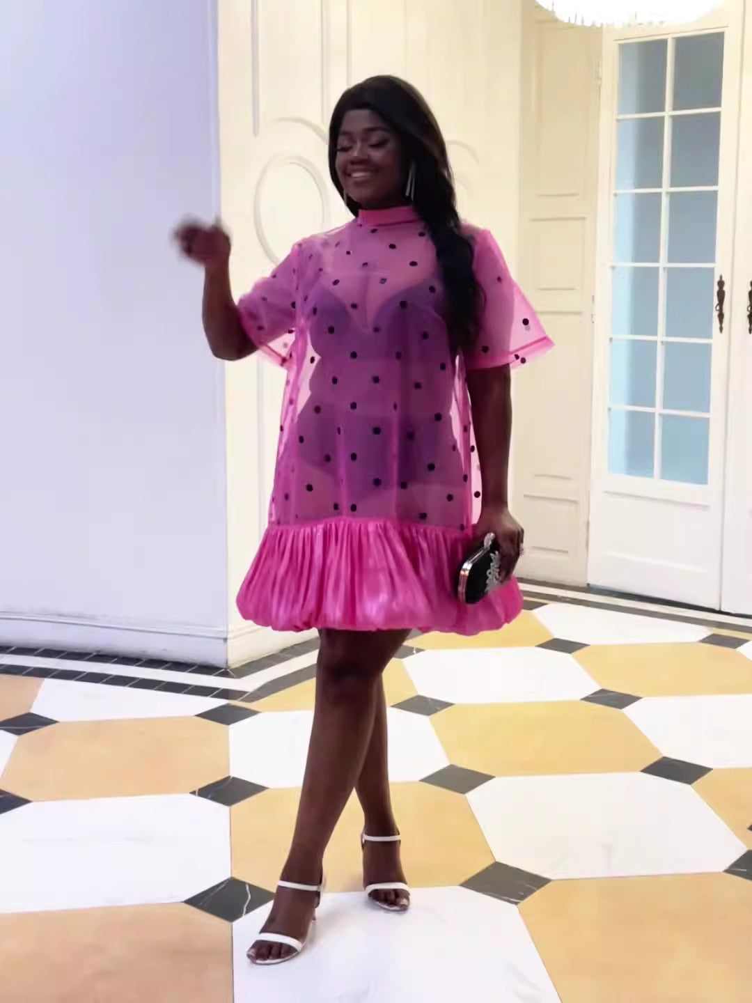 European and American plus-size women's American-style sweet and spicy blouses with sexy street-style polka dot dresses