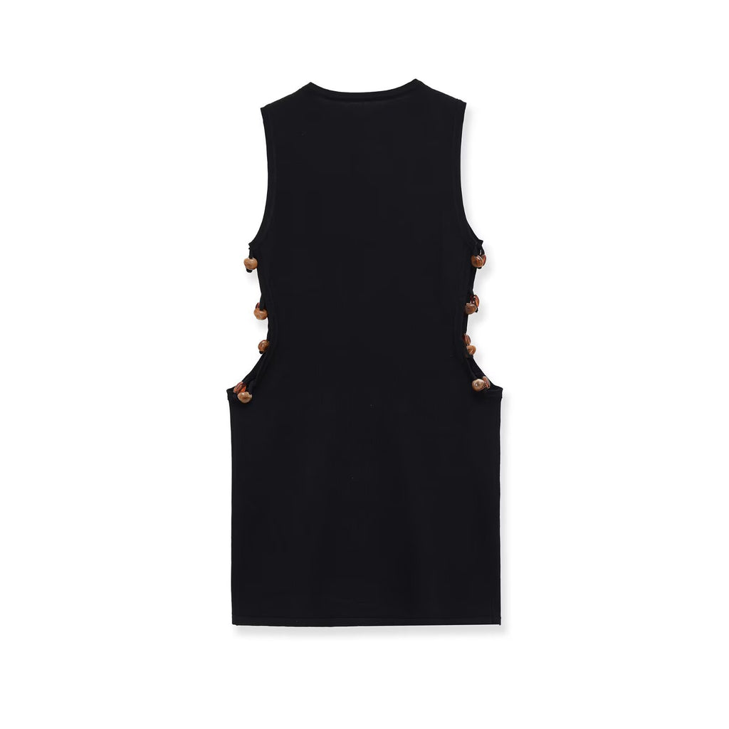 Sleeveless round neck bead knitted hollow dress