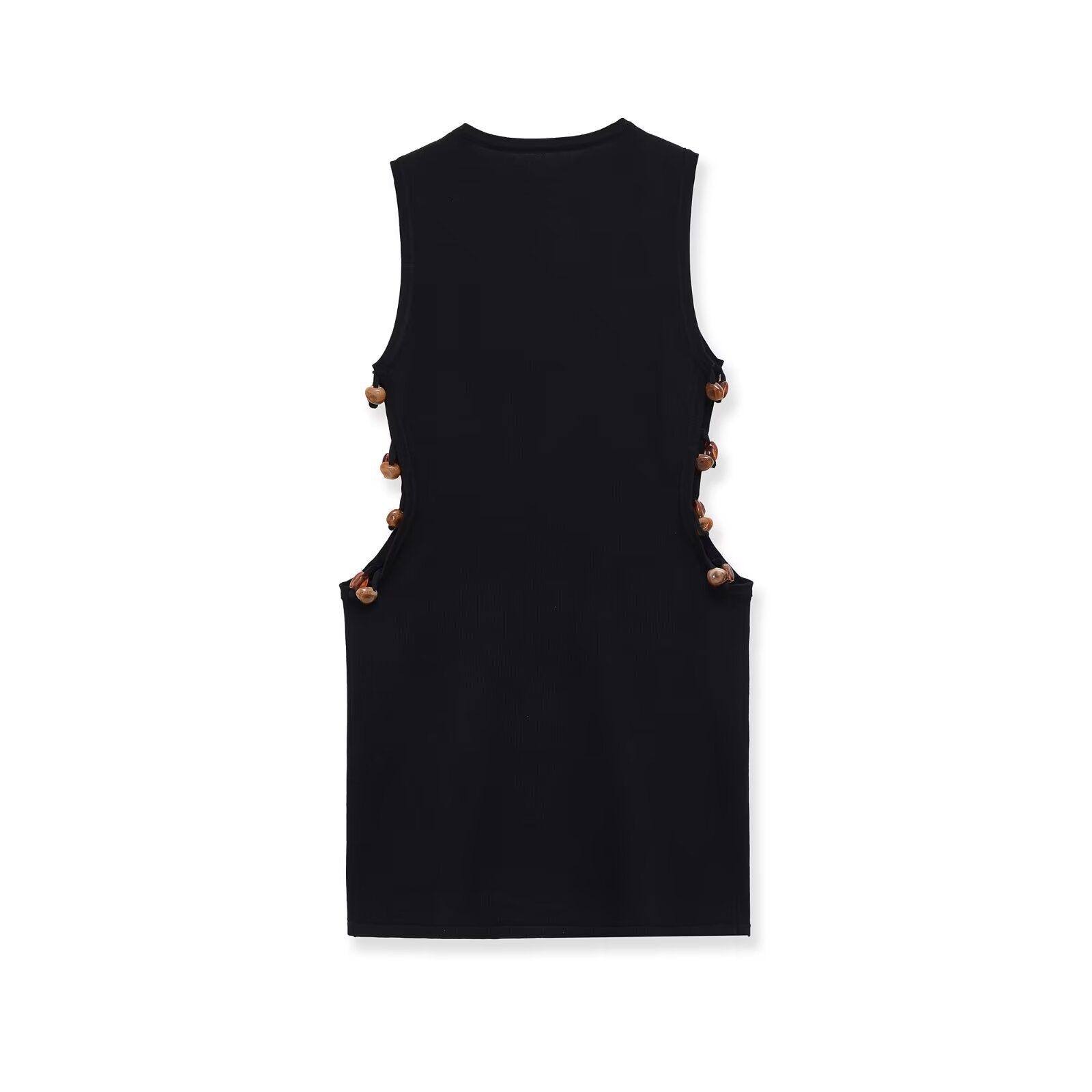 Sleeveless round neck bead knitted hollow dress