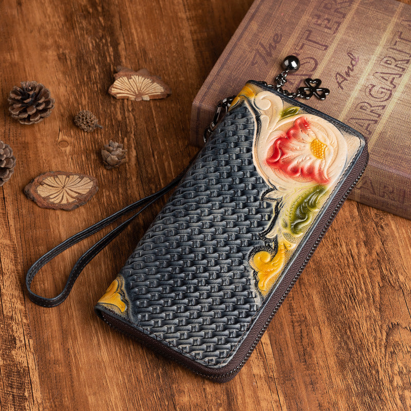 Retro Hand-painted Leather Mid-length Clutch Purse