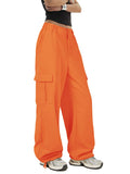Cargo Pants Women Baggy Pants Y2K Parachute Pants with Multiple Pockets Trendy Lightweight Pants XL Orange for Woman