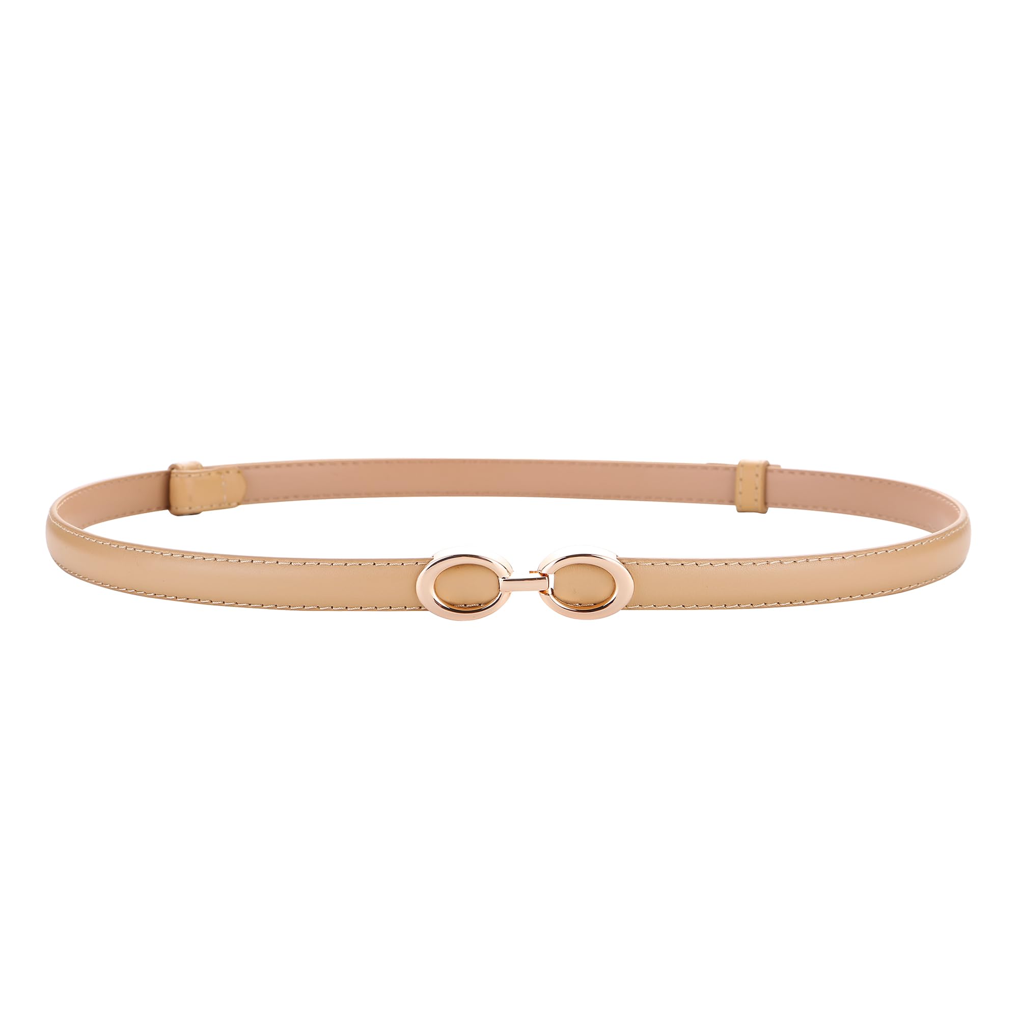 Earnda Thin Waist belts for Women Dresses Adjustable Leather Skinny Belt with Gold Buckle Beige