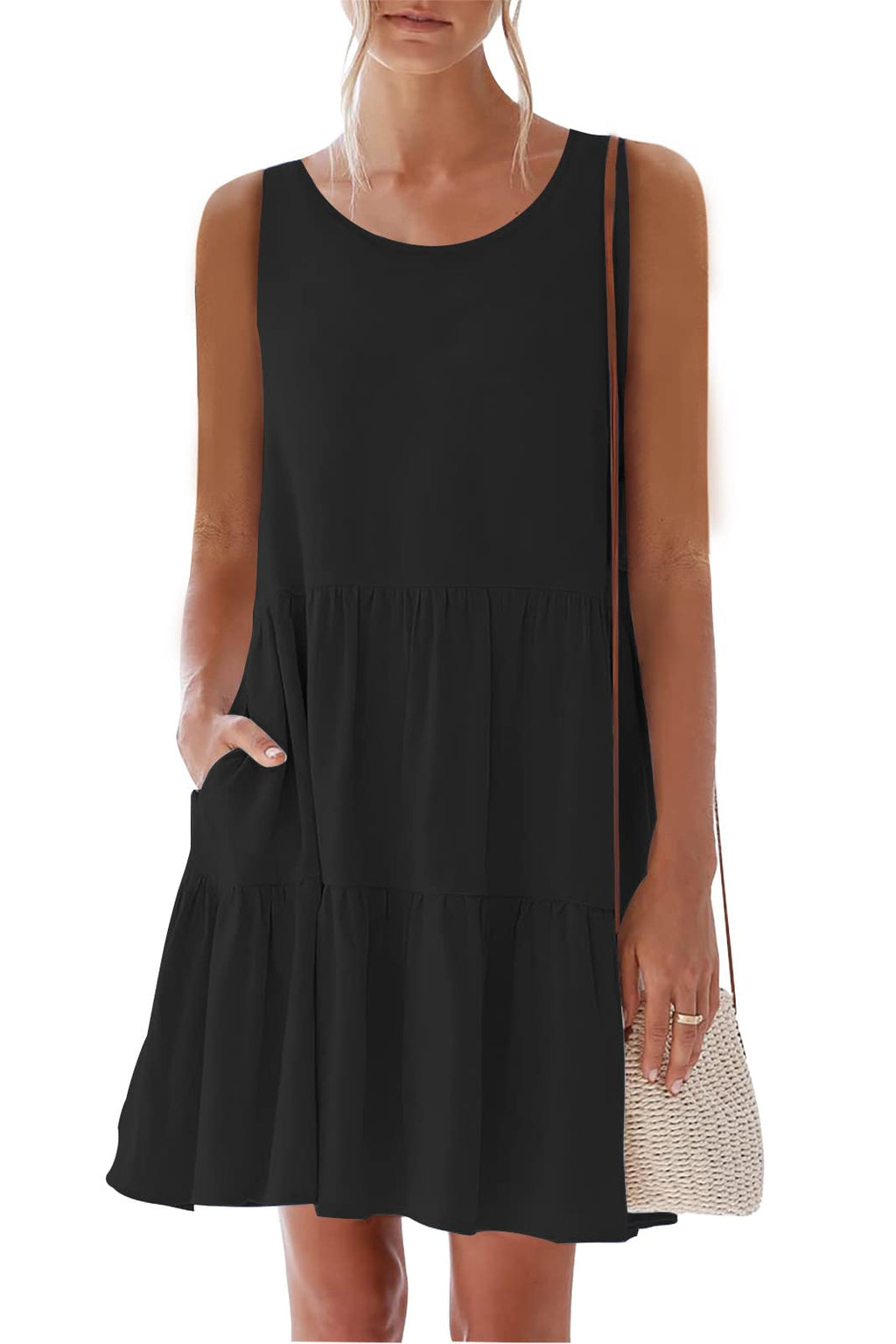 nclook Womens Summer Casual Dresses Sweet & Cute Comfortable Crew-Neck Sleeveless Dress with Pocket
