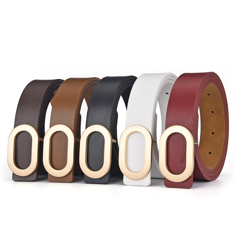 Stylish Oval Buckle Women's Belt for Dresses and Jeans