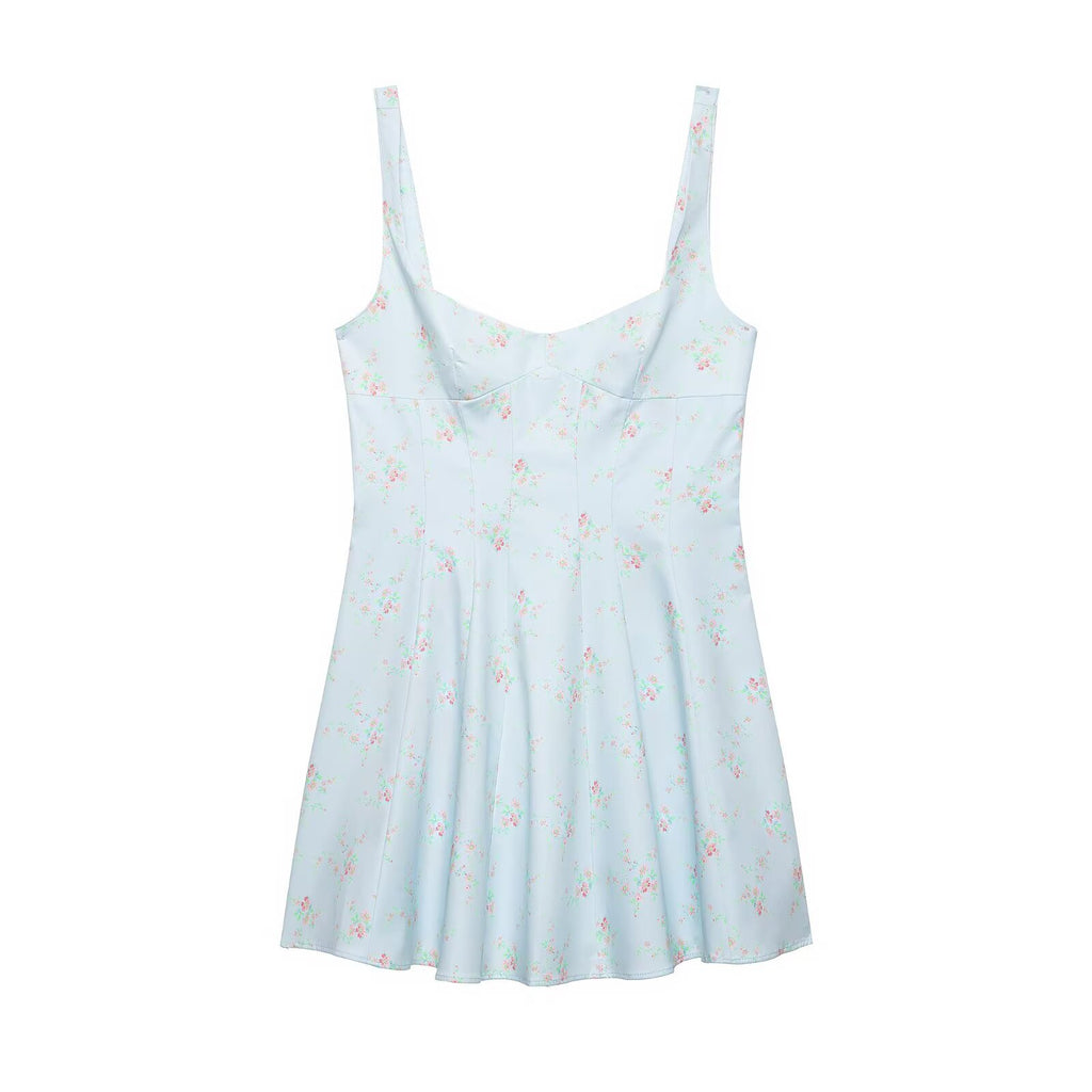 Sweet and spicy floral printed poplin short dress