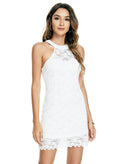 Womens Vintage Lace Sleeveless Halter Neck Patchwork Bodycon Mini Dresses for Party Cocktail Small