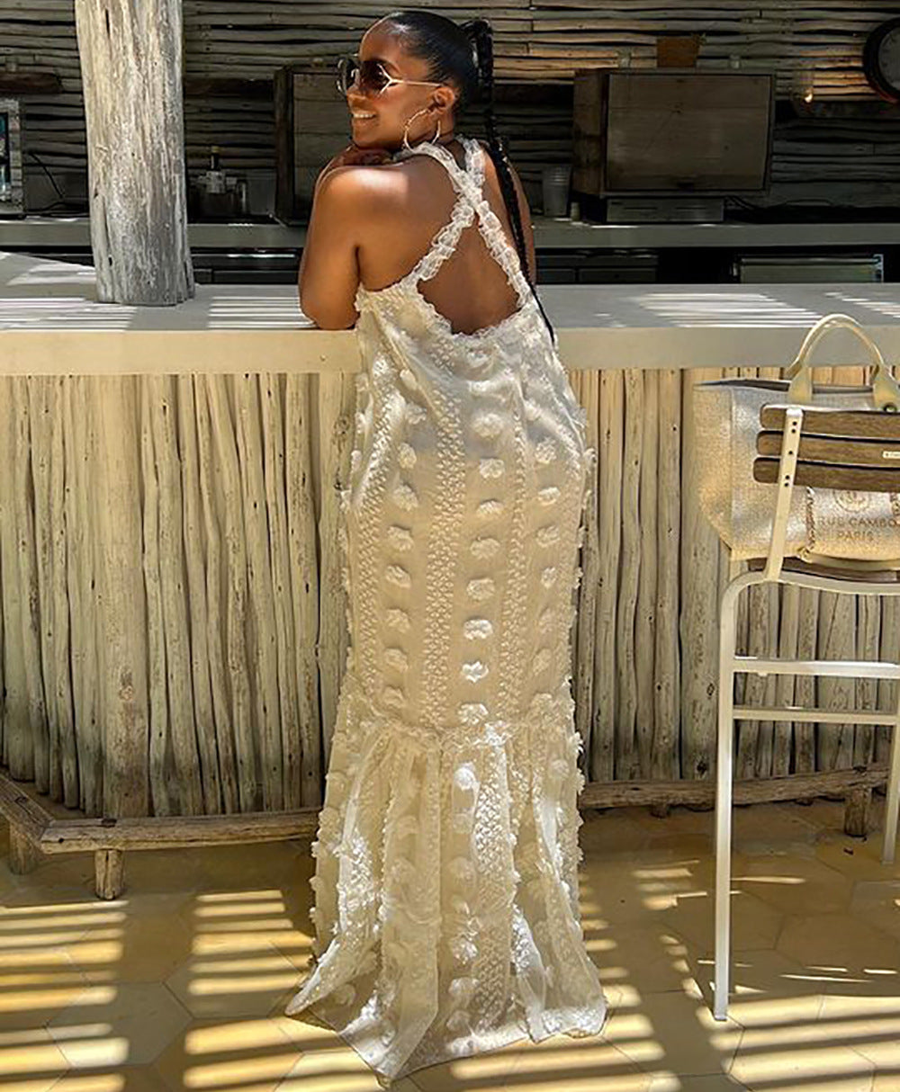 Fashion Sexy Little Dress Women's Floral Floor-Length Strapless Cake Dress
