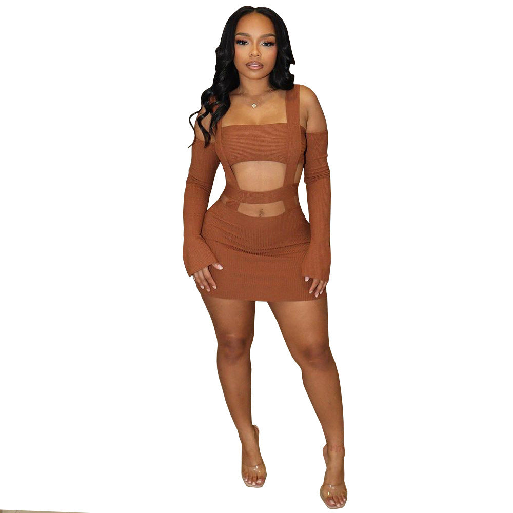 Fashion Sexy Crop Top Sleeveless Bodycon Mini Dress with Cutout Details