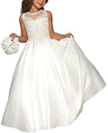 Hengyud First Holy Communion Dresses Lace Flower Girls Dress for Wedding (10 White)