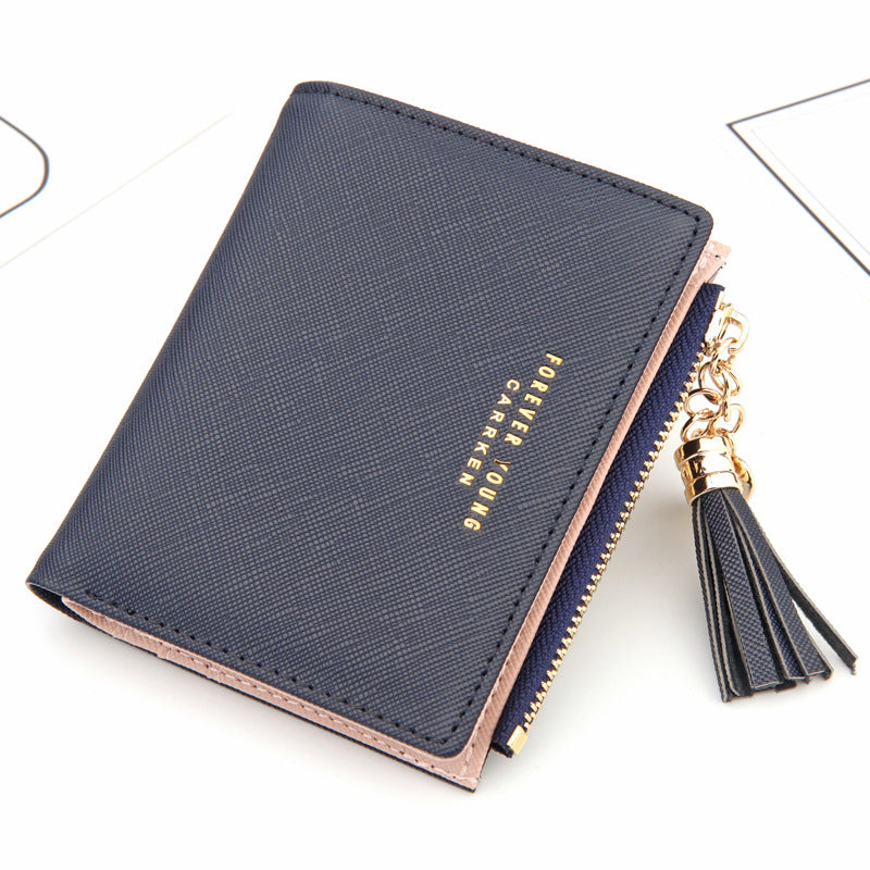 Cross Pattern Tassel Coin Purse with Zipper Closure
