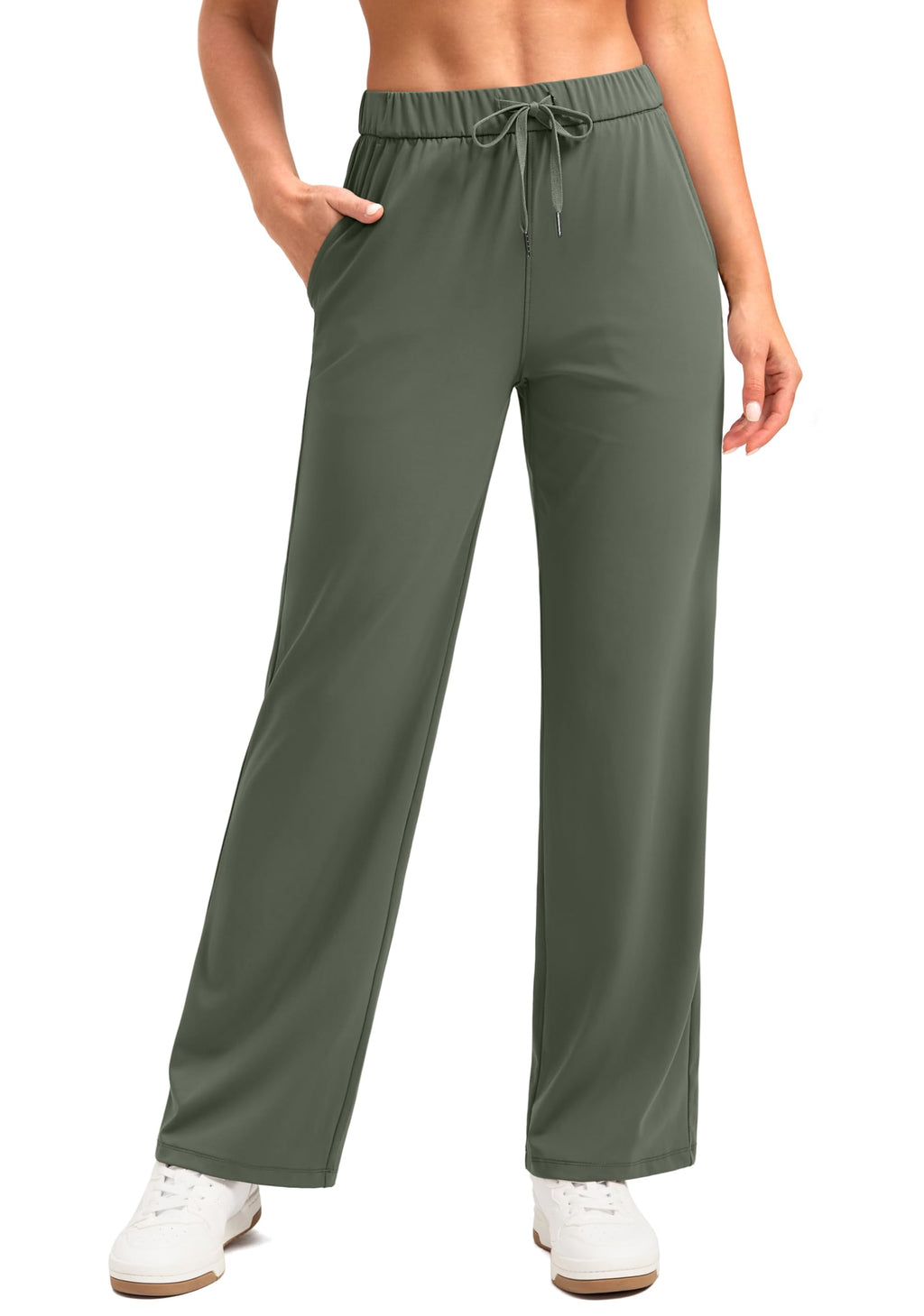 SANTINY Wide Leg Pants Woman 28"/30" Lightweight Drawstring Sweatpants Womens Casual Lounge Yoga Pants with Pockets (Grey Sage_30-L)