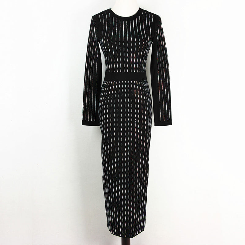 Sexy Rhinestone Bodycon Long Sleeve Dress