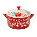 Pioneer Woman Mini Casseroles with Lids (red floral PW)