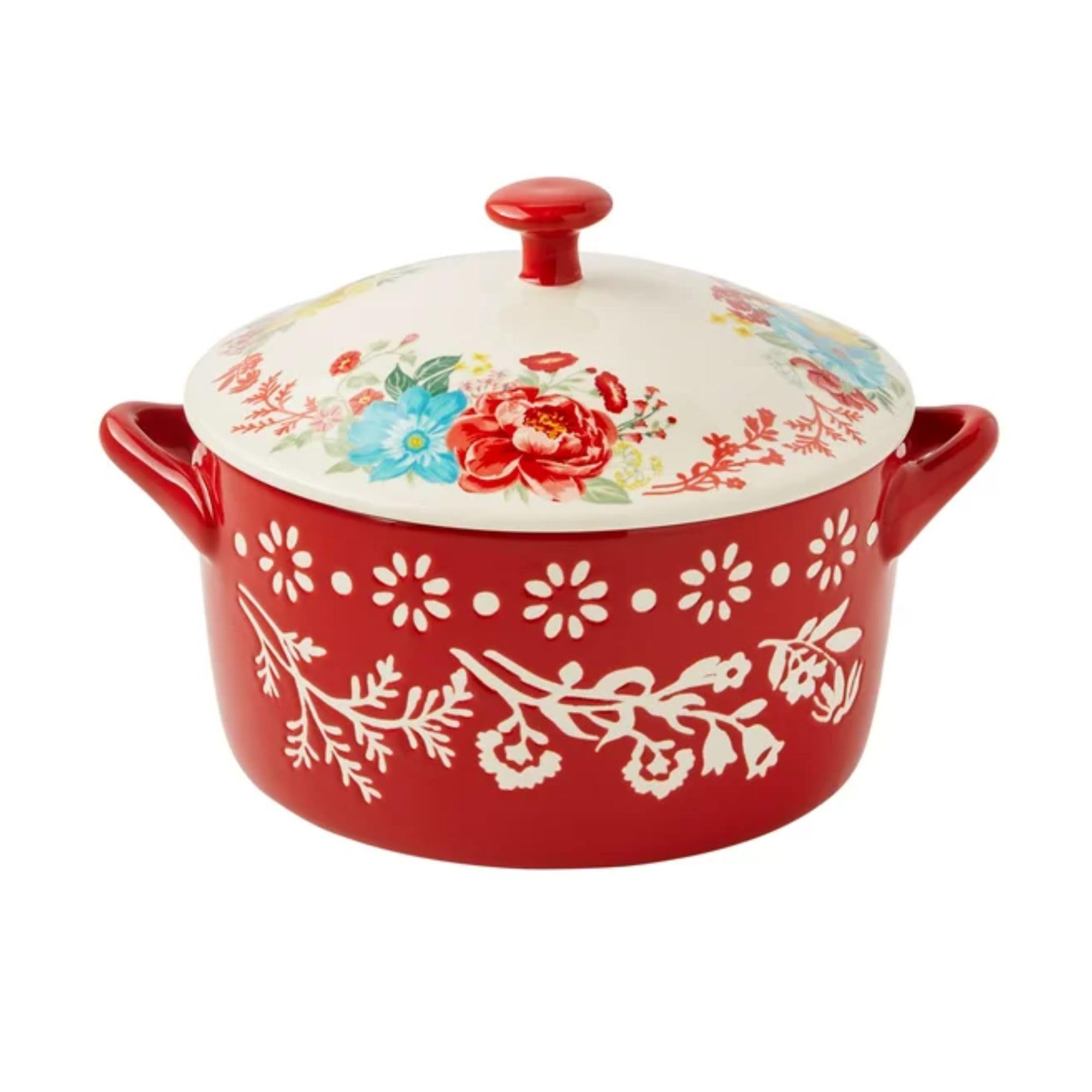 Pioneer Woman Mini Casseroles with Lids (red floral PW)