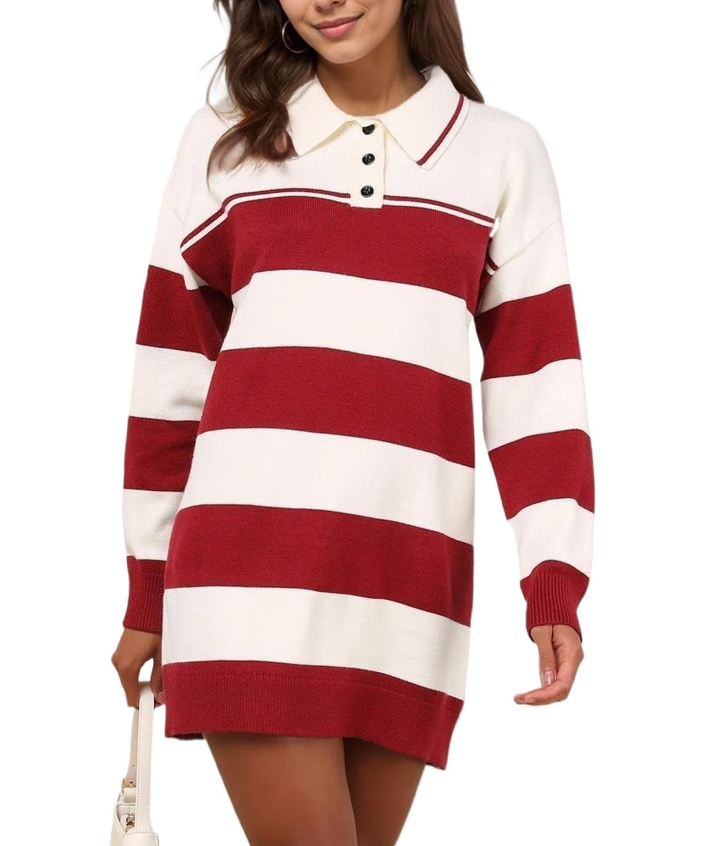 LifeShe Womens Striped Sweater Dress Long Sleeve Knit Pullover Sweaters Loose Tunic Mini Dresses
