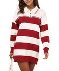 LifeShe Womens Striped Sweater Dress Long Sleeve Knit Pullover Sweaters Loose Tunic Mini Dresses