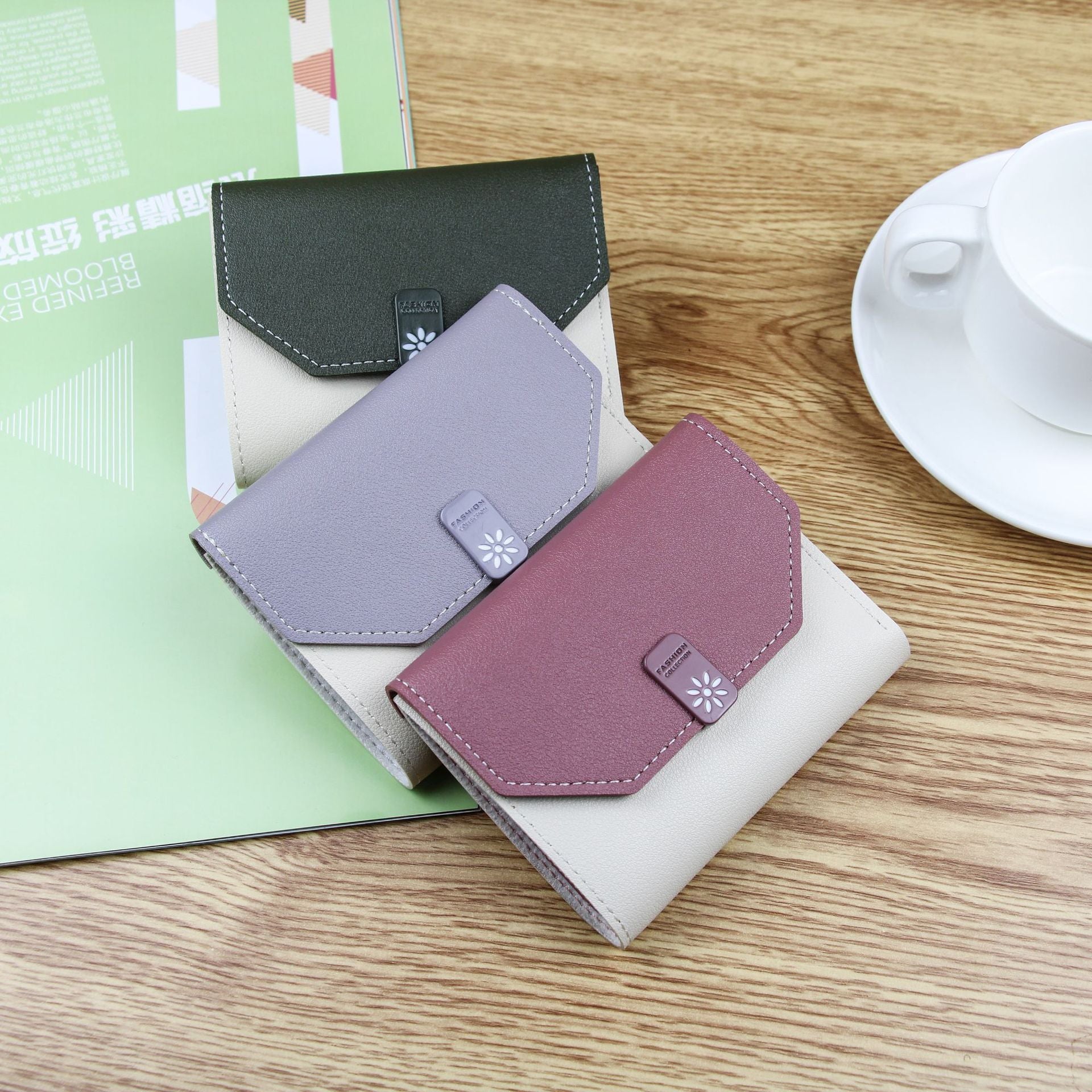 Women's Tri-fold Contrast Color Coin Purse Wallet